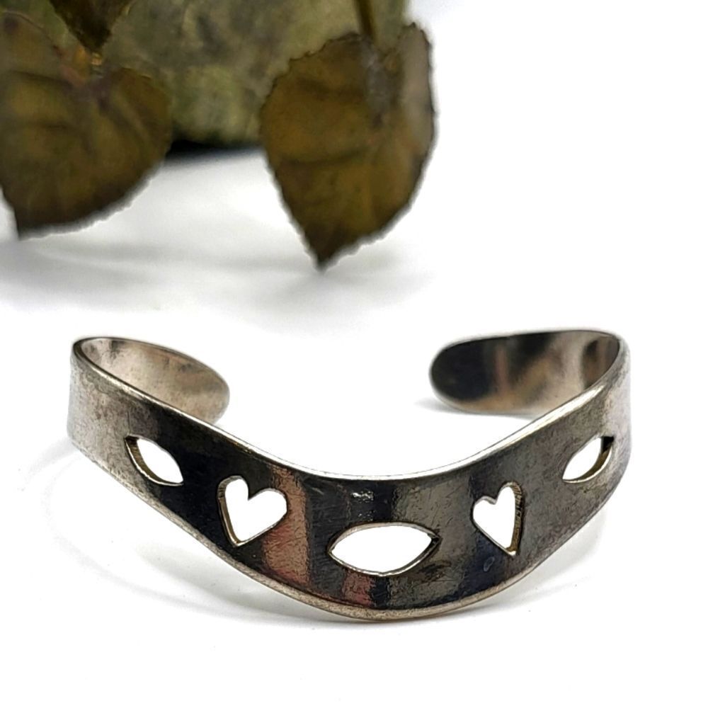 "5/$40" Silvertone Wave Heart Cutout Cuff Bracelet